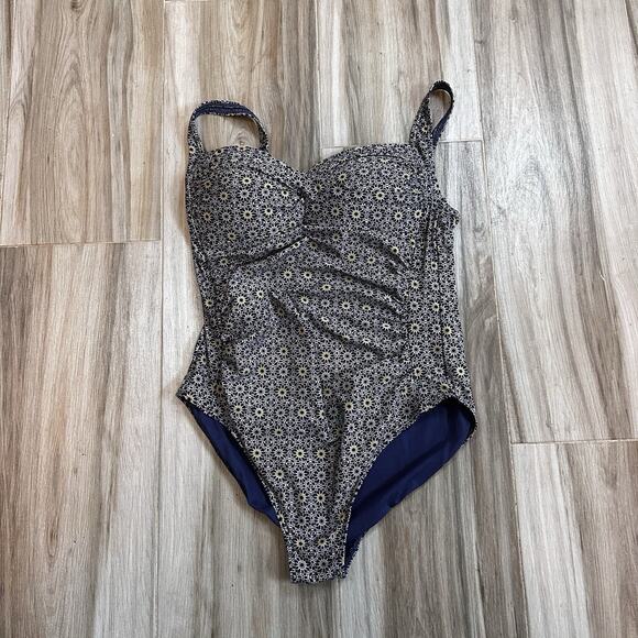Bond-eye swimwear One Piece Swimsuit Size 12 Boho Floral Blue Gold Multi-Cup - Picture 4 of 10